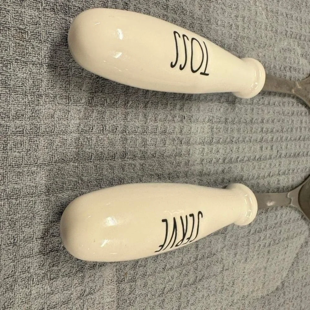 Rae Dunn Toss Serve Salad Serving Utensils White Ceramic Handle Farmhouse